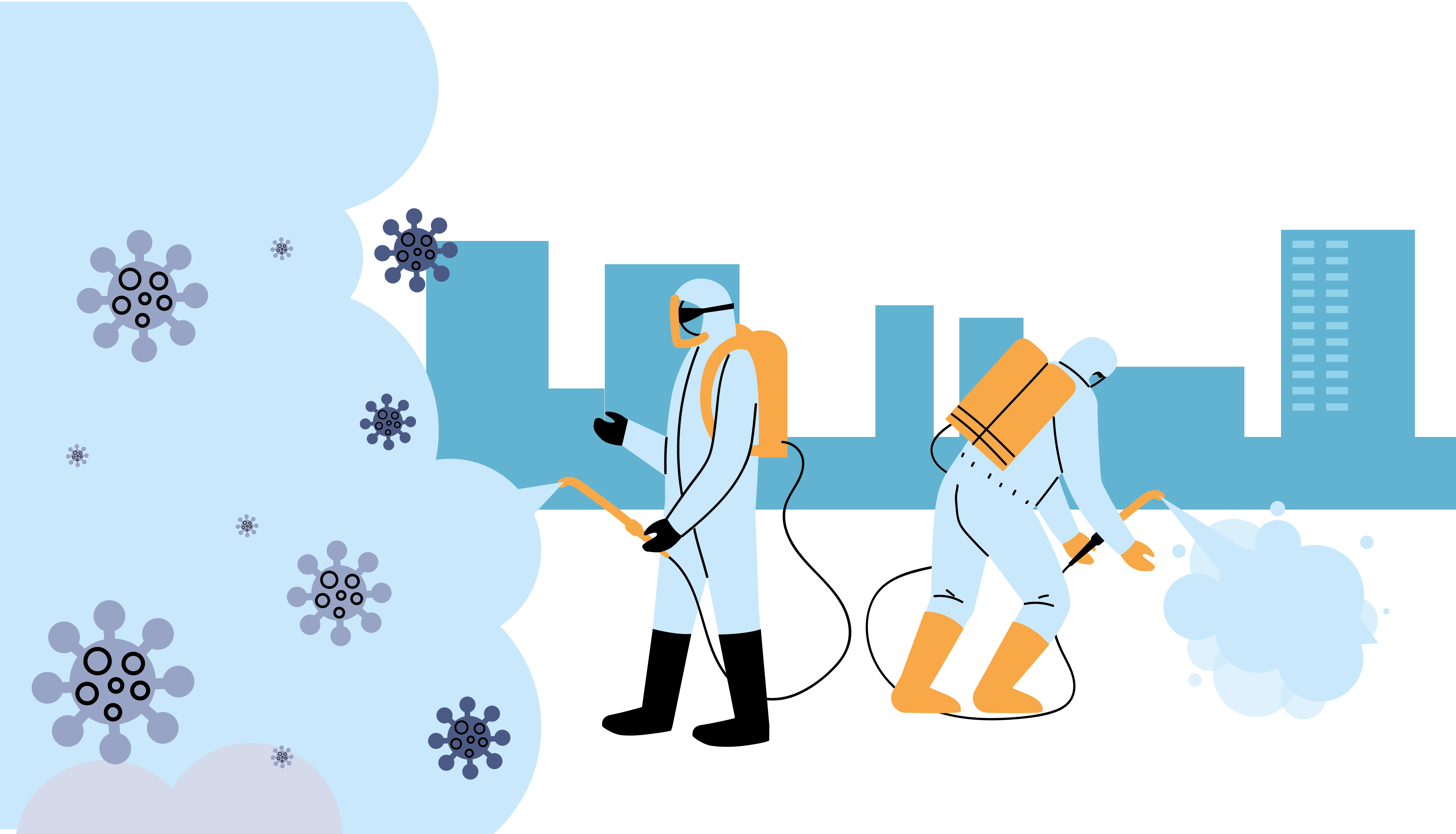 Illustration de professionnels réalisant une opération de désinfection